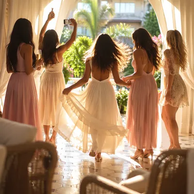 Friends Taking Playful Summer Garden Selfie