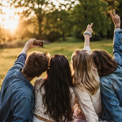 Friends Taking Selfie in Golden Park