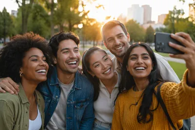 Five Friends Taking Selfie in Park