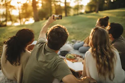 Outdoor Fellowship Friends Taking Playful Selfie