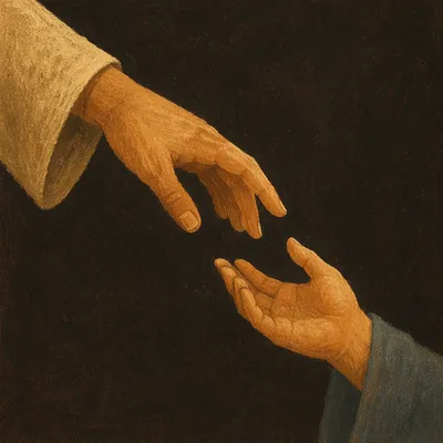 Hands Reaching in Warm Studio Light