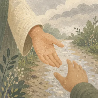 Helping Hand Reaching in Gentle Rain