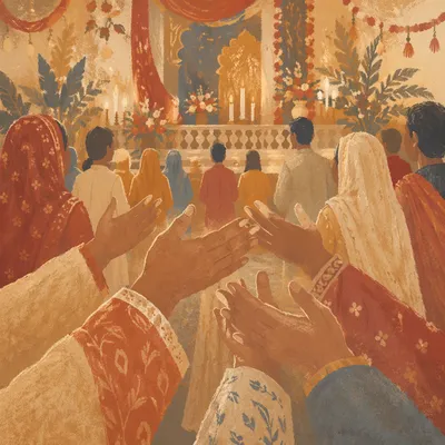 Close Up of Reaching Hands Indoors