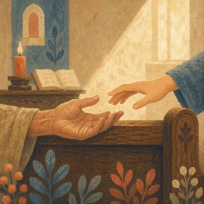 Compassionate Hands Reaching Across Chapel Pew