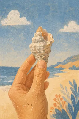 Reaching Hand Holding Weathered Seashell