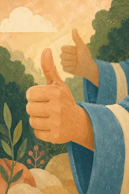 Encouraging Thumbs Up Hands in Sunlit Garden