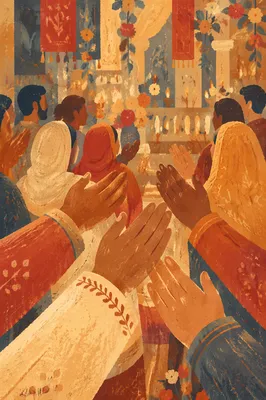 Hands Reaching Forward in Warm Interior