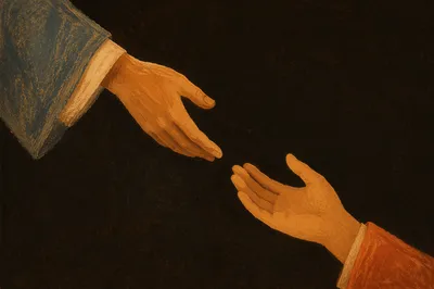 Hands Reaching in Warm Studio Light