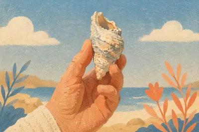 Hand Reaching Up With Weathered Seashell