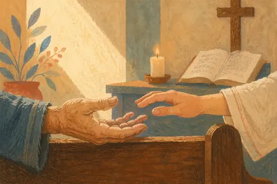 Compassionate Hands Reaching Across Chapel Pew