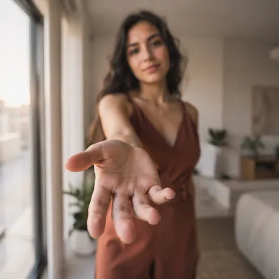 Warm Close-Up Hand Reaching Gesture Portrait