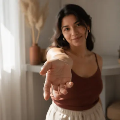 Close-Up Reaching Hand of Young Woman