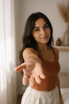 Woman Reaching Hand Toward Camera