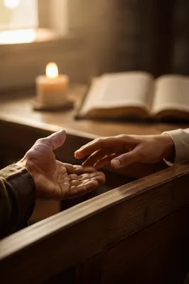 Compassionate Hands Reaching Across Church Pew