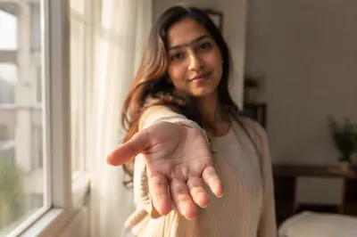 Young Woman Reaching Hand Toward Camera