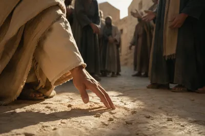 Compassionate Hand Reaching Across Ancient Courtyard Dust