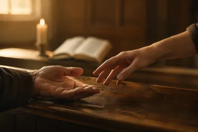 Compassionate Hands Reaching Across Church Pew