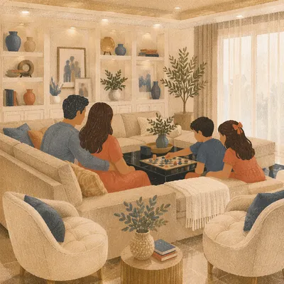 Happy Family Game Night in Cozy Living Room