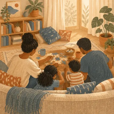 Happy Family Gathering in Cozy Living Room