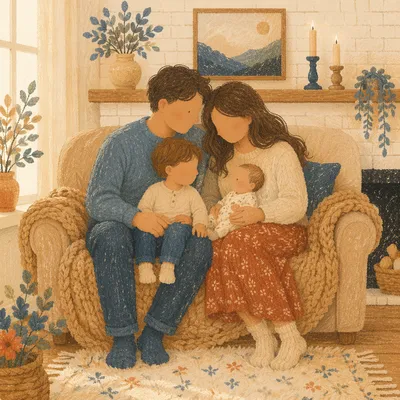 Warm Happy Family in Cozy Living Room