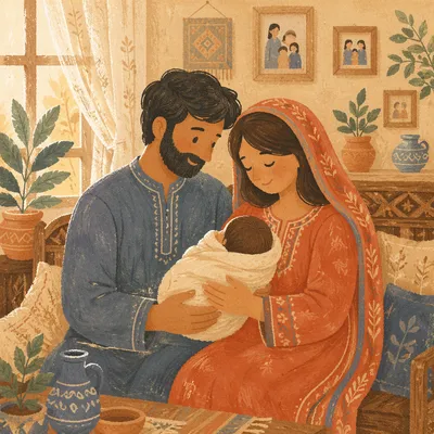 Joyful Young Family in Cozy Living Room