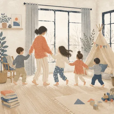 Joyful Family Together in Bright Living Room