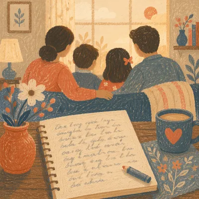 Family Prayer Notes in Cozy Living Room