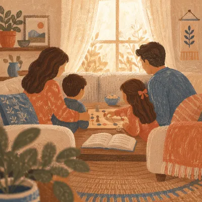 Happy Family Playing Together at Home