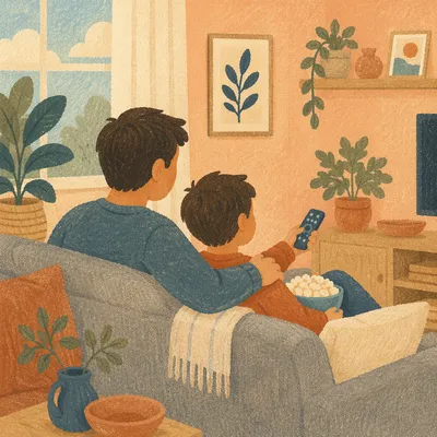 Happy Family Relaxing in Cozy Living Room