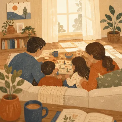 Happy Family Sunday in Cozy Living Room