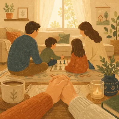 Happy Family Sunday in Cozy Living Room