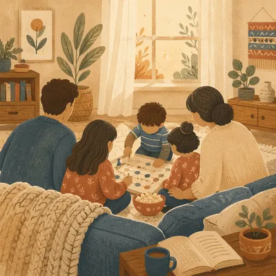 Happy Family Board Game Afternoon at Home