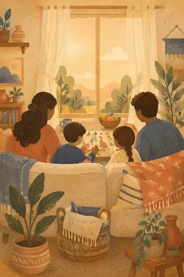 Happy Family Together in Cozy Living Room
