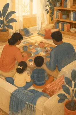 Happy Family Together in Cozy Living Room