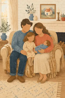 Happy Family in Cozy Living Room