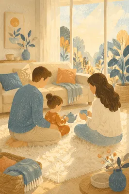 Happy Family Together in Cozy Living Room