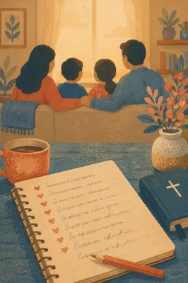 Family Prayer Notes in Cozy Living Room