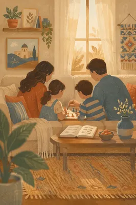 Happy Family Game Night at Home