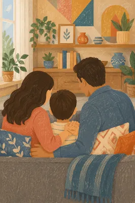 Happy Family Together in Cozy Living Room