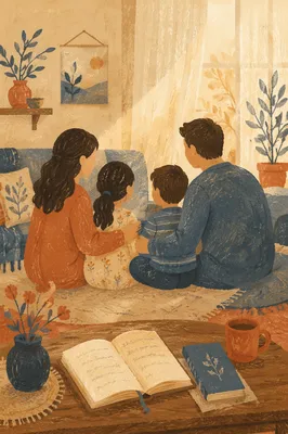 Happy Family Sharing Quiet Living Room Moment