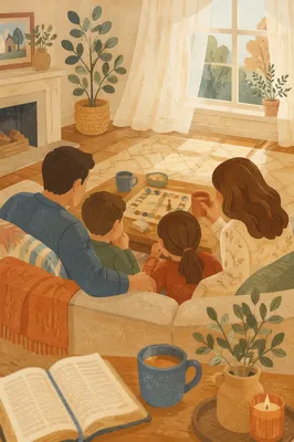 Happy Family Sunday in Cozy Living Room