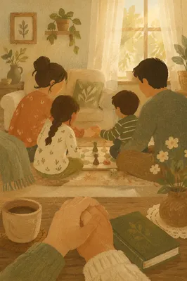 Happy Family Sunday in Cozy Living Room