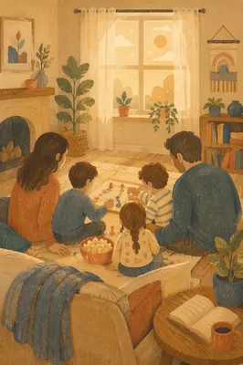 Happy Family Game Night at Home