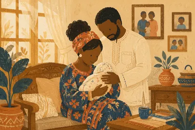 Happy Family in Warm Living Room