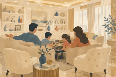 Happy Family Board Game in Elegant Living Room