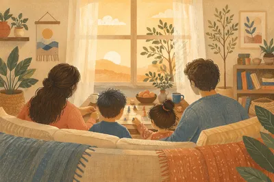 Happy Family Relaxing in Cozy Living Room