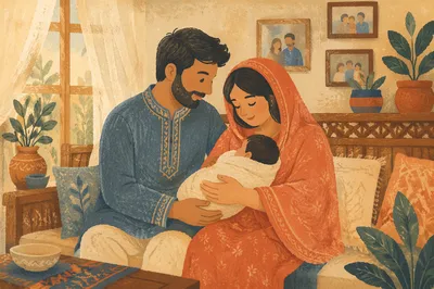 Joyful Young Family in Cozy Living Room