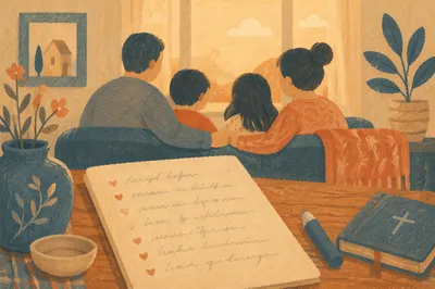 Family Gratitude Notes in Cozy Living Room