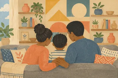 Happy Family Together in Cozy Living Room