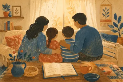 Happy Family Gathering in Cozy Living Room